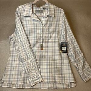 Ridgecut Toughwear NEW Womens 1/4 Button Pocket Plaid Long Sleeve Shirt Size XL